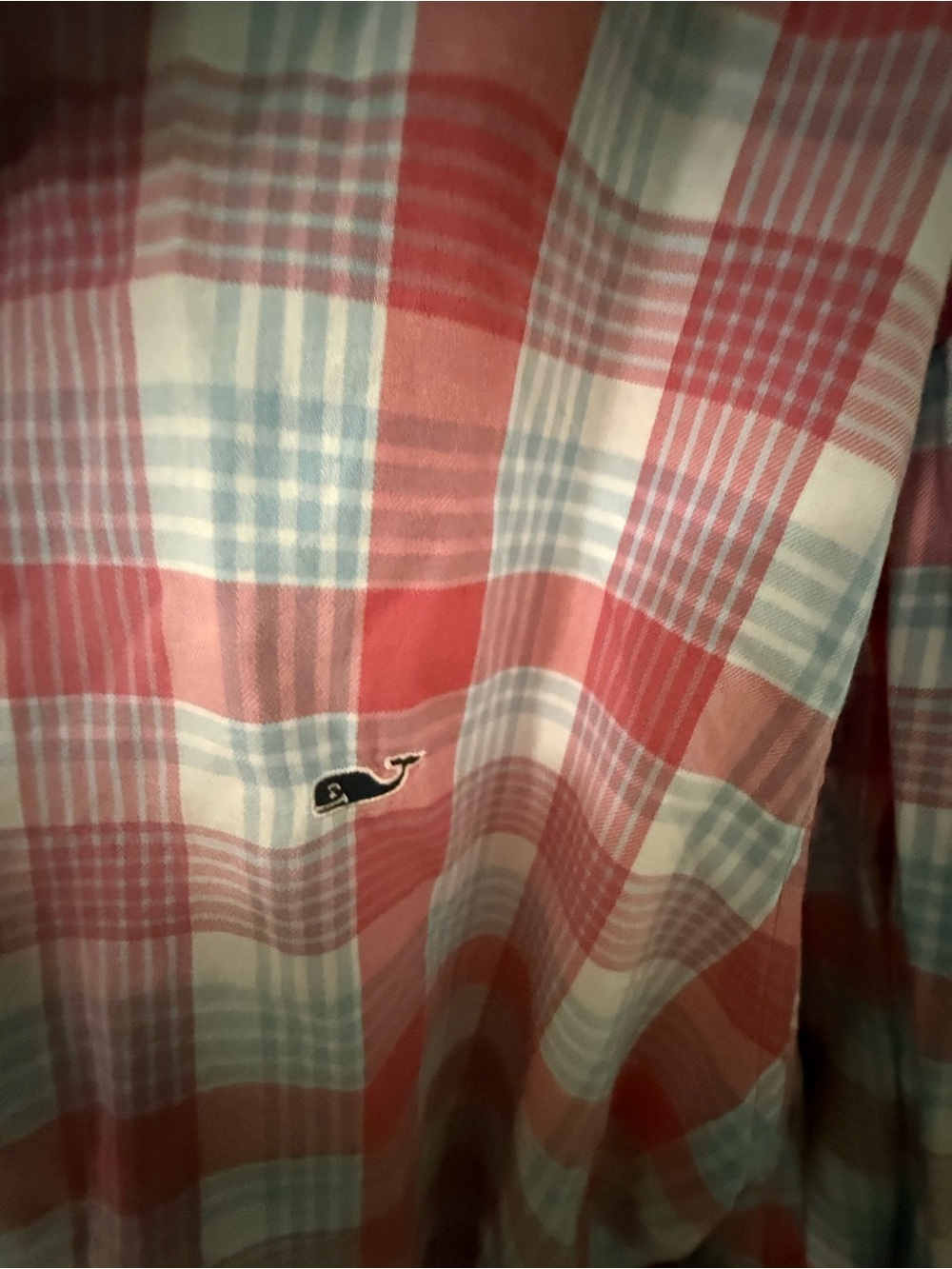 Vineyard Vines Coral Pink & Light Blue Plaid Button-Down Shirt